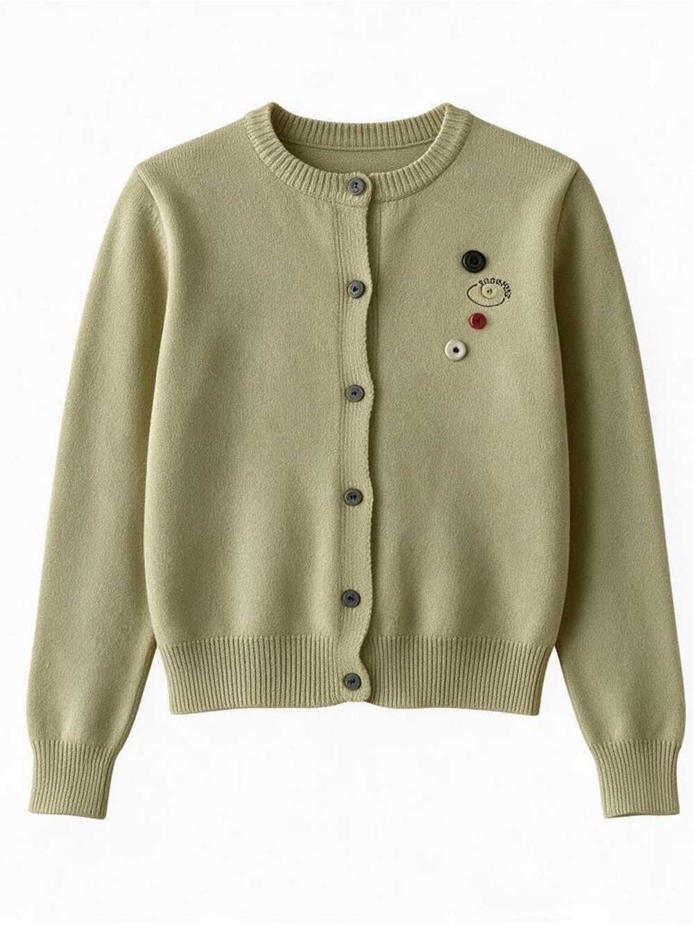 Olive Green Crewneck Button-Up Women's Sweater Cardigan Y2K